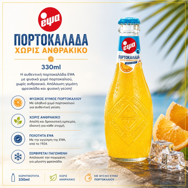 ΕΨΑ ΠΟΡΤΟΚΑΛΑΔΑ ΧΩΡΙΣ ΑΝΘΡΑΚΙΚΟ 330ml